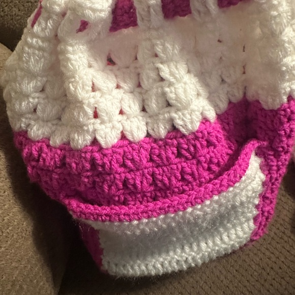 Vibrant Pink and White Crochet Tote - Picture 1 of 2